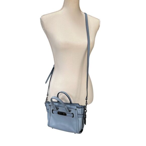 Coach NWOT Swagger Top Handle Crossbody Pebbled Leather Cloud Blue - Picture 2 of 16